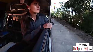 Diminutive amateur Thai teen Cherry blowing a massive milky dick